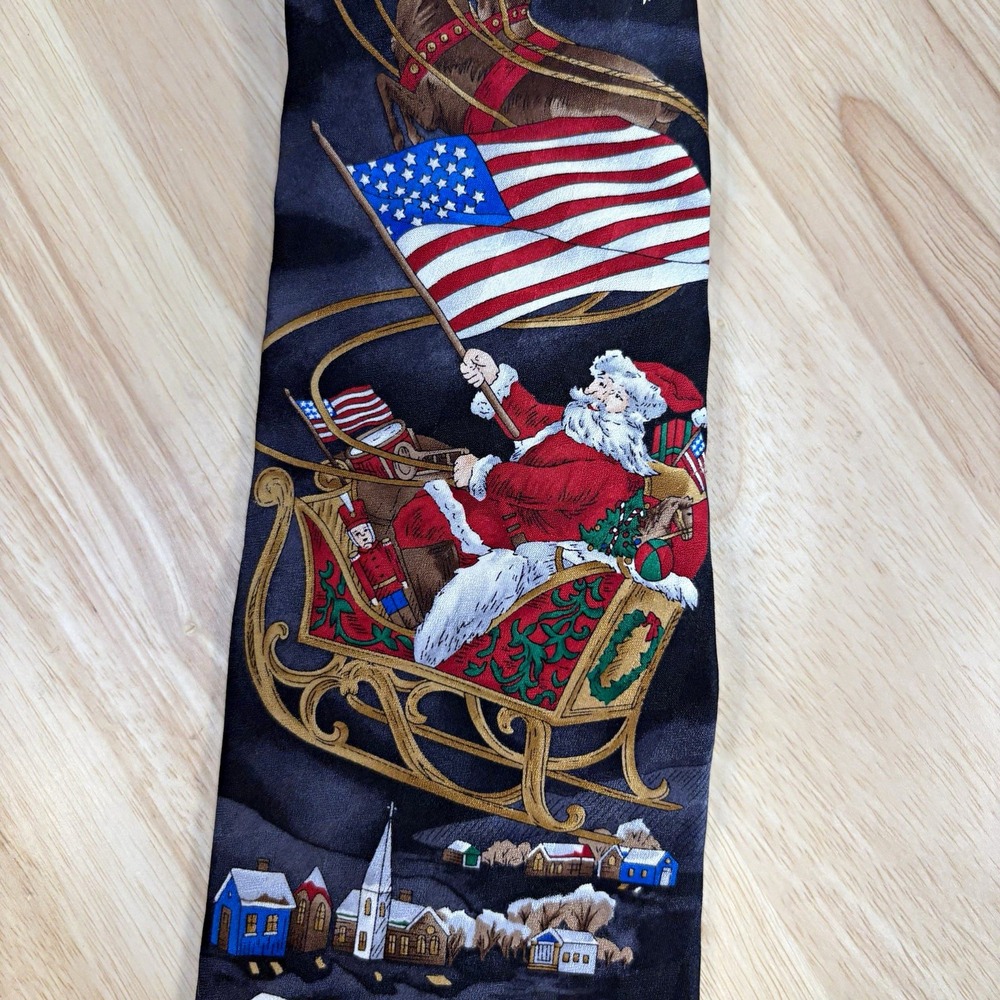 Hallmark Men's Santa Claus Christmas American Flag Jacquard Silk Tie One Size